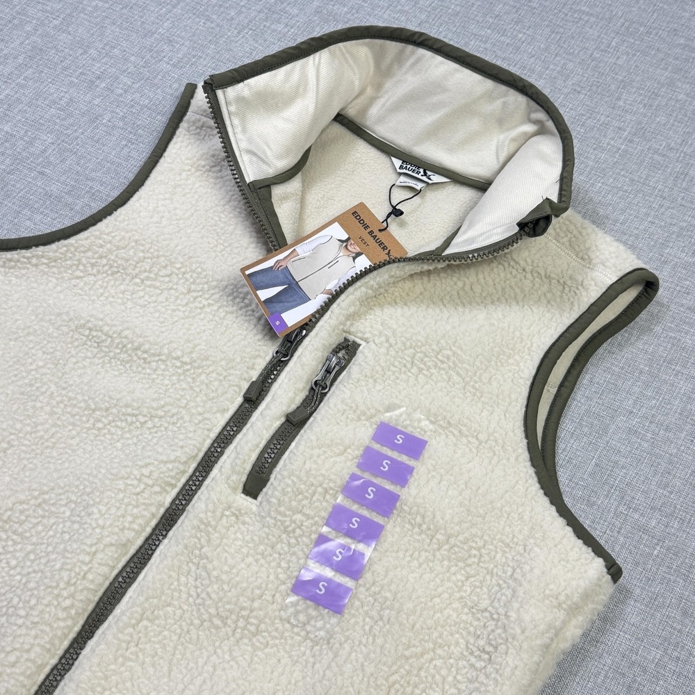 Eddie Bauer Vest Womens Small Beige Sherpa Fleece Lined Full Zip Zippere